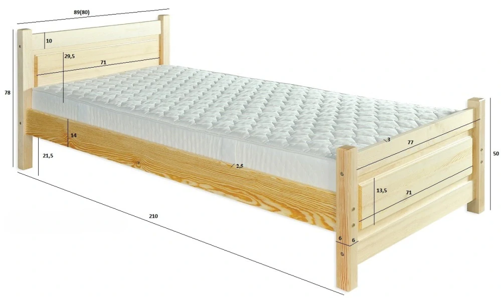LK115-80 dřevěná postel masiv borovice jednolůžko 80x200 cm Drewmax