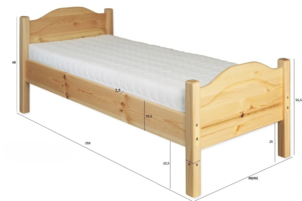 LK101-90 dřevěná postel masiv borovice jednolůžko 90x200 cm Drewmax