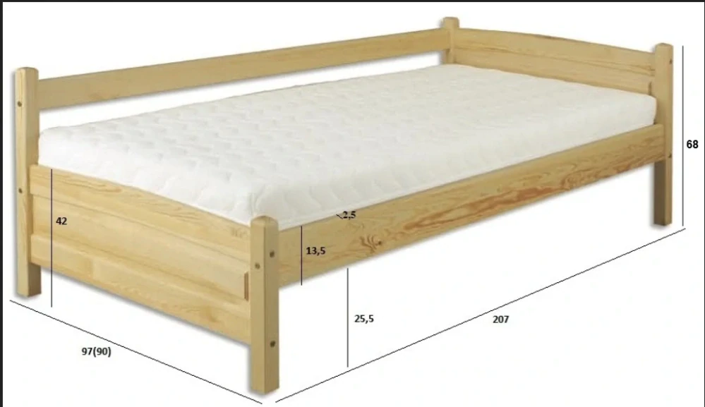 LK132-90 dřevěná postel masiv borovice jednolůžko 90x200 cm Drewmax