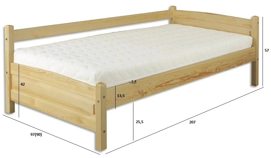 LK132-90 dřevěná postel masiv borovice jednolůžko 90x200 cm Drewmax