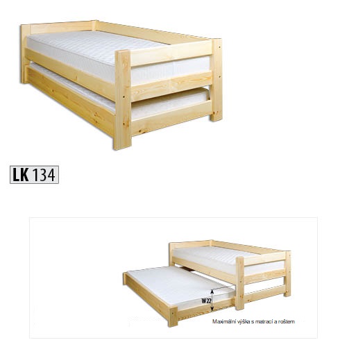 LK134-90 dřevěná rozkládací postel masiv borovice 90x200 cm Drewmax