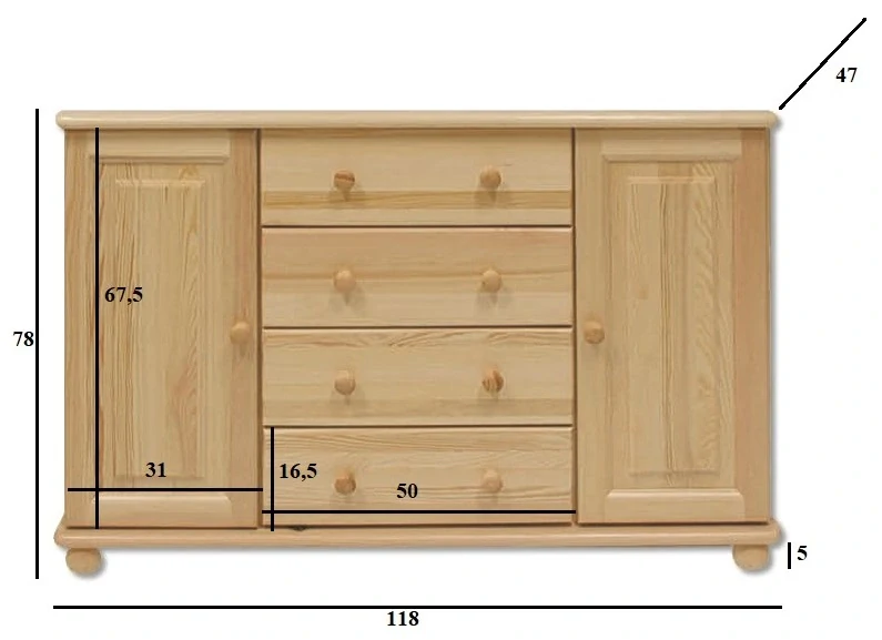 KD122 dřevěná komoda z masivní borovice Drewmax 