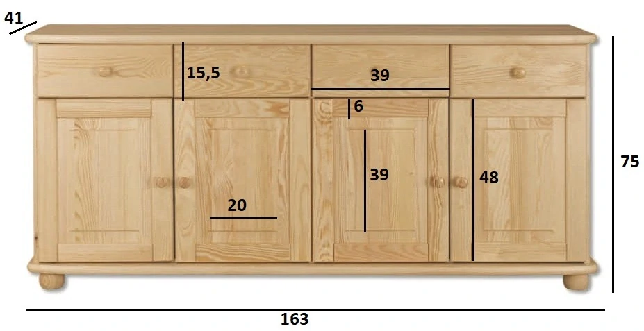 KD141 dřevěná komoda z masivní borovice Drewmax 