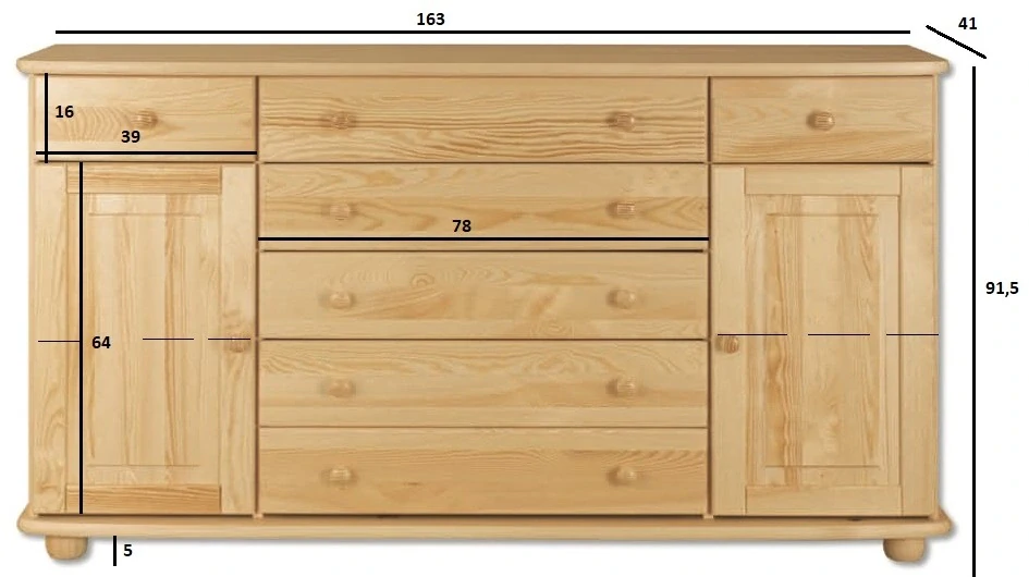 KD150 dřevěná komoda z masivní borovice Drewmax
