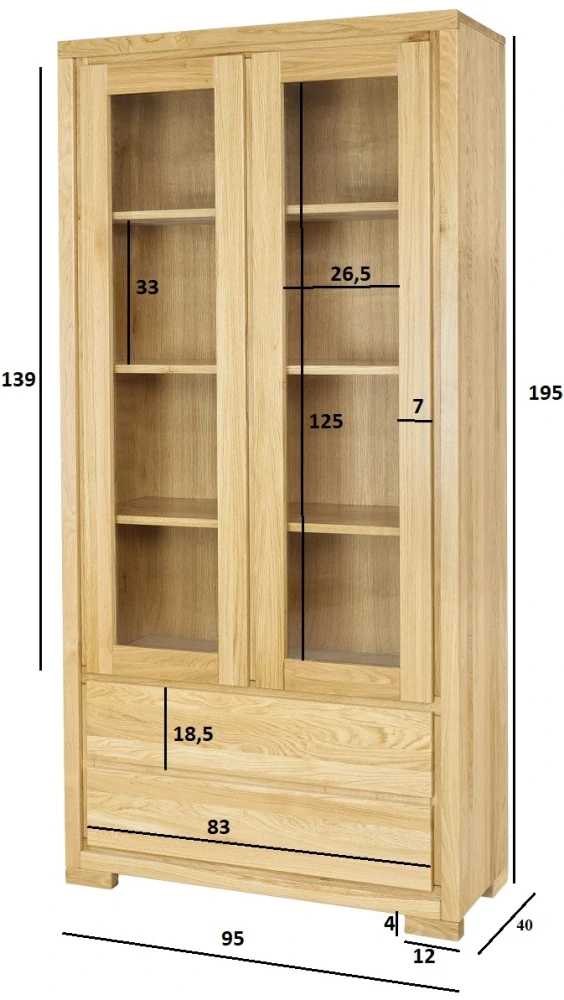 KW352 dřevěná skříň knihovna z dubu Drewmax