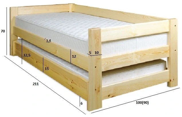 LK134-90 dřevěná rozkládací postel masiv borovice 90x200 cm Drewmax