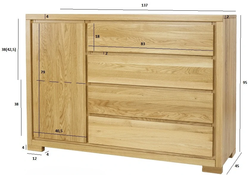 KD358 dřevěná komoda z dubu Drewmax